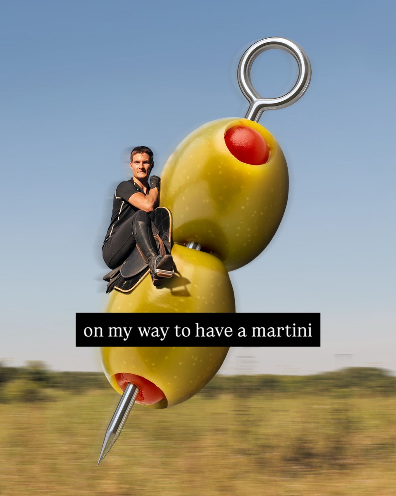 Olive martini creative with rider on a cocktail pick